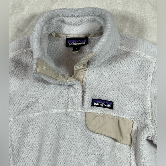 Patagonia Women's Size Small Cream Synchilla Button Snap Sherpa Fleece Pullover - Picture 4 of 8